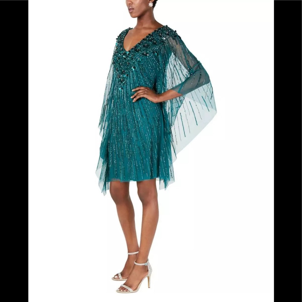 Adrianna Papell jade Mesh Caftan Dress Flapper style